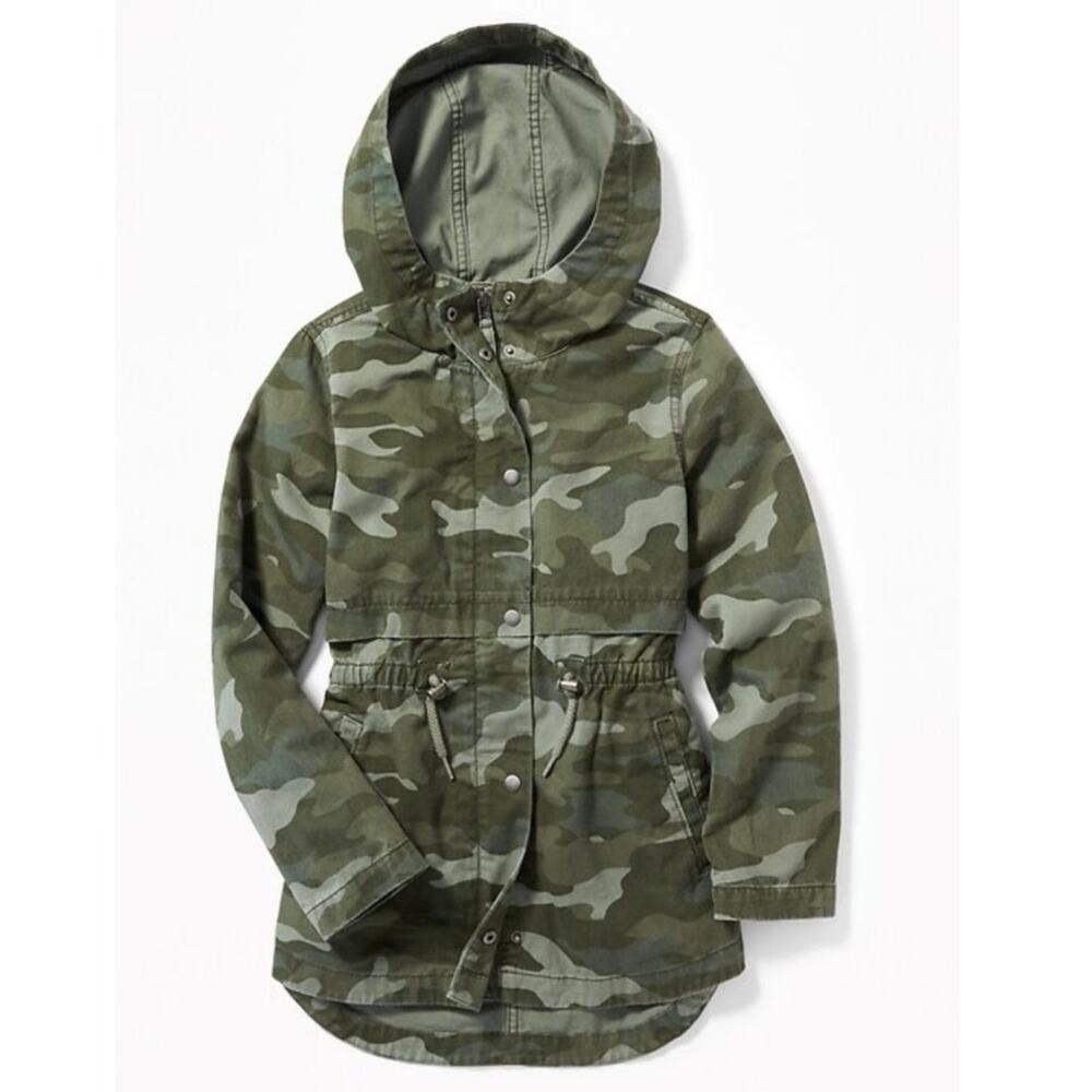 Old Navy Girls Camo Hooded Trench Jacket Size Medium